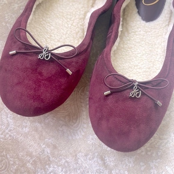 Brand New SAM EDELMAN Felicia Genuine Suede Bow Ballet Flats Burgundy Loafers - Picture 4 of 16